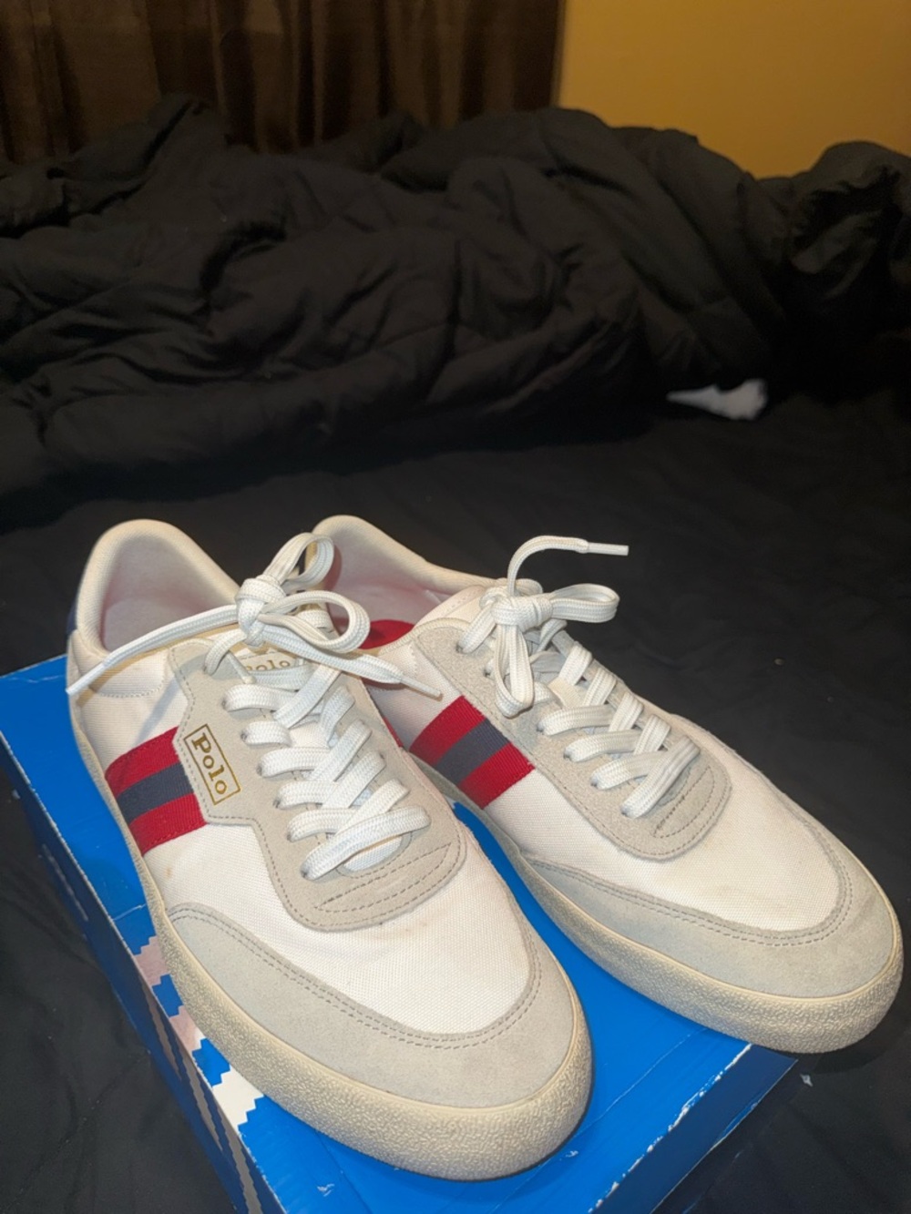 Polo by Ralph Lauren White Sneakers with Red & Navy Stripes